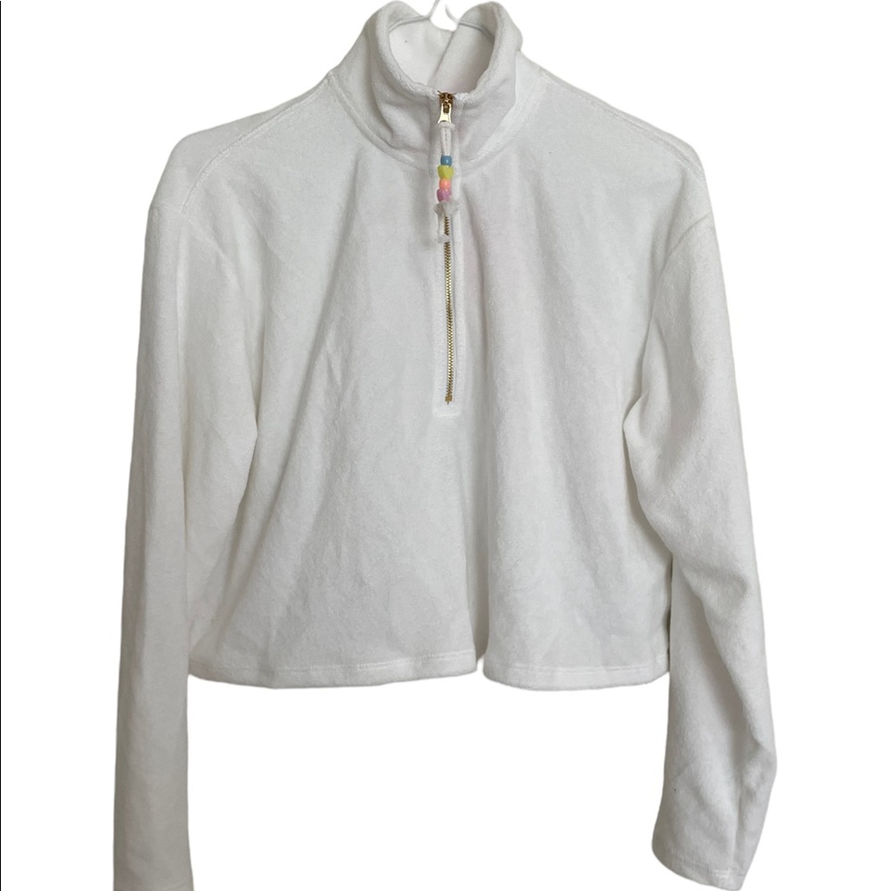 Stoney Clover XS White Terry Cloth Cropped Sweatshirt New